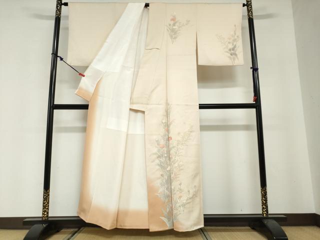 平和屋着物●訪問着　刺繍　草花文　暈し染め　金彩　正絹　逸品　DABG2849ud