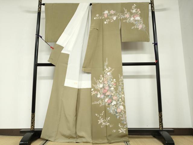 平和屋着物●訪問着　友禅　作家物　草花文　正絹　逸品　DABG2852ud