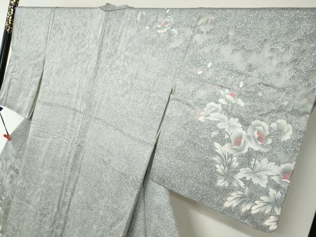 平和屋着物●訪問着　草花文　たたき染め　銀彩　正絹　逸品　DABG2855ud