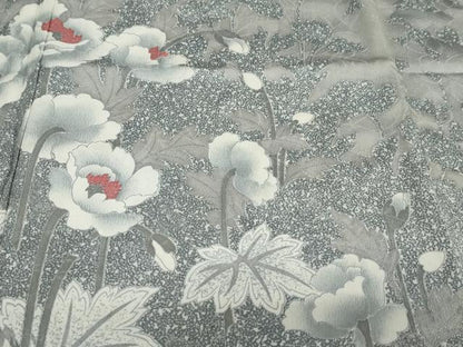 平和屋着物●訪問着　草花文　たたき染め　銀彩　正絹　逸品　DABG2855ud