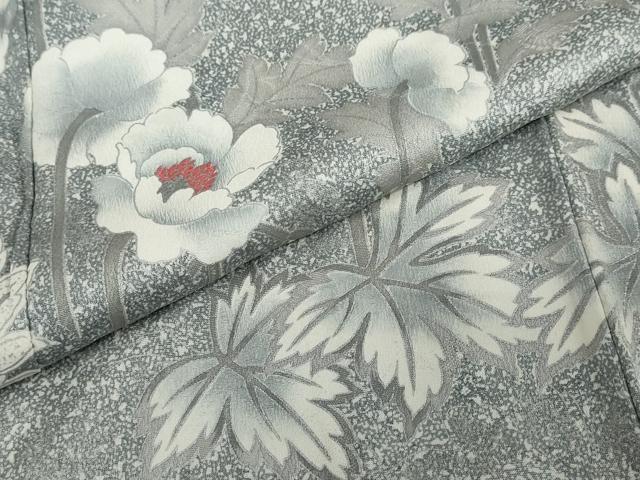 平和屋着物●訪問着　草花文　たたき染め　銀彩　正絹　逸品　DABG2855ud
