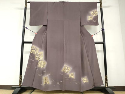 平和屋着物●訪問着　駒刺繍　色紙重ね草花文　暈し染め　金彩　正絹　逸品　DABG2857ud