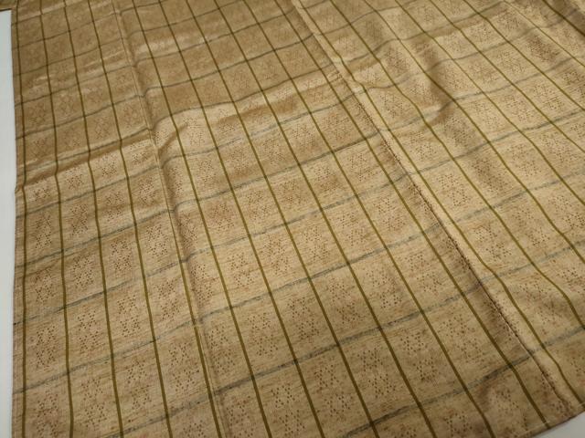 平和屋着物●上質な紬　花織　変わり格子文　やまと誂製　正絹　逸品　未使用　DABG2862ud