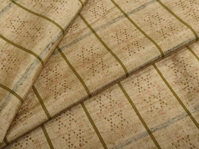 平和屋着物●上質な紬　花織　変わり格子文　やまと誂製　正絹　逸品　未使用　DABG2862ud