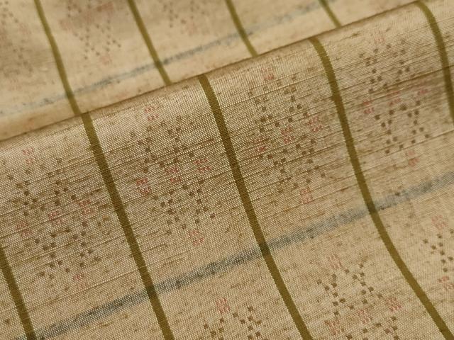 平和屋着物●上質な紬　花織　変わり格子文　やまと誂製　正絹　逸品　未使用　DABG2862ud