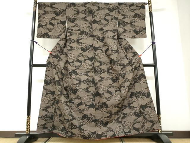 平和屋着物●本場大島紬　7マルキ　雲取り草花文　反端付き　正絹　逸品　DABG2863ud