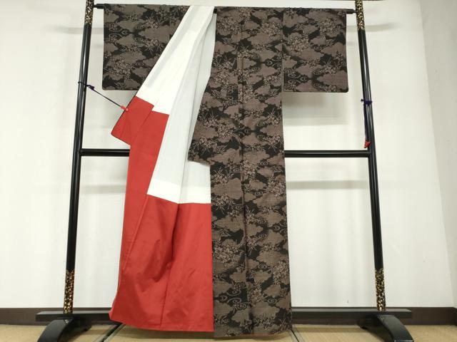 平和屋着物●本場大島紬　7マルキ　雲取り草花文　反端付き　正絹　逸品　DABG2863ud