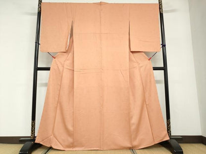 平和屋着物●上質な色無地　花唐草地紋　深支子色　正絹　逸品　DABG2866ud