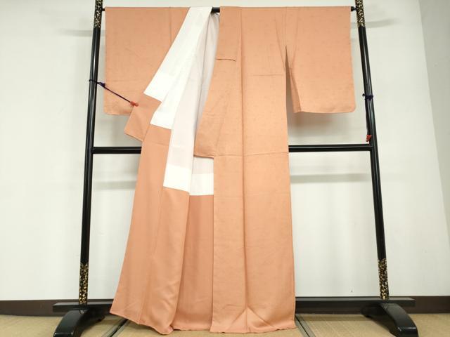 平和屋着物●上質な色無地　花唐草地紋　深支子色　正絹　逸品　DABG2866ud
