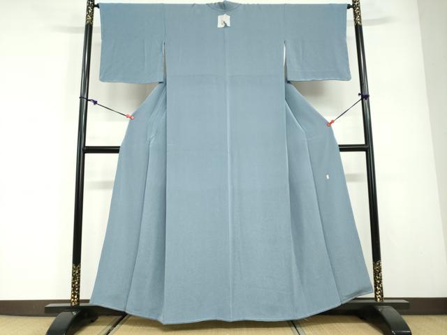 平和屋着物●加賀友禅の巨匠　初代　由水十久監修　色無地　紺鼠色　鬼しぼ縮緬　正絹　逸品　未使用　DABG2868ud