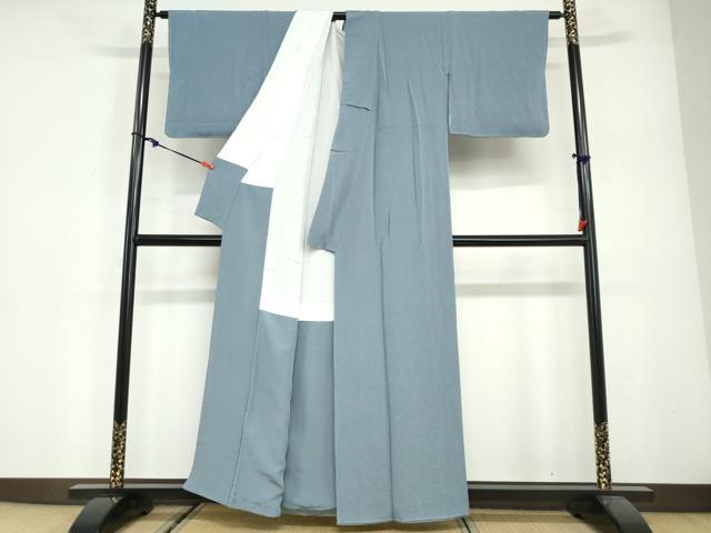 平和屋着物●加賀友禅の巨匠　初代　由水十久監修　色無地　紺鼠色　鬼しぼ縮緬　正絹　逸品　未使用　DABG2868ud