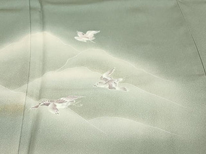 平和屋着物●訪問着　刺繍　流水遠山群れ鳥文　暈し染め　金彩　正絹　逸品　DABG2870ud