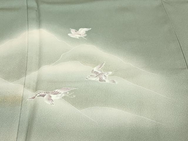 平和屋着物●訪問着　刺繍　流水遠山群れ鳥文　暈し染め　金彩　正絹　逸品　DABG2870ud