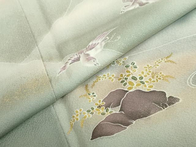 平和屋着物●訪問着　刺繍　流水遠山群れ鳥文　暈し染め　金彩　正絹　逸品　DABG2870ud