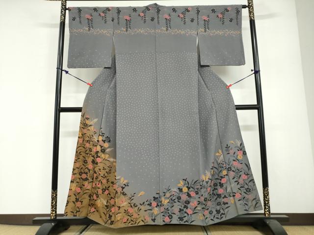 平和屋着物●訪問着　絞り　花蝶文　暈し染め　金彩　正絹　逸品　DABG2880ud
