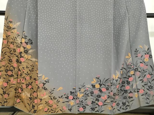 平和屋着物●訪問着　絞り　花蝶文　暈し染め　金彩　正絹　逸品　DABG2880ud