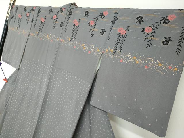 平和屋着物●訪問着　絞り　花蝶文　暈し染め　金彩　正絹　逸品　DABG2880ud