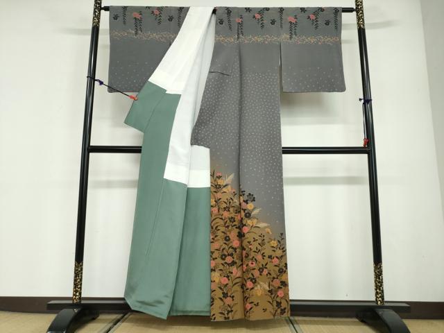 平和屋着物●訪問着　絞り　花蝶文　暈し染め　金彩　正絹　逸品　DABG2880ud