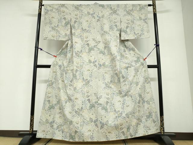 平和屋着物●本場結城紬　重要無形文化財　モロ入り　100亀甲　草花文　正絹　逸品　未使用　DABG2881ud