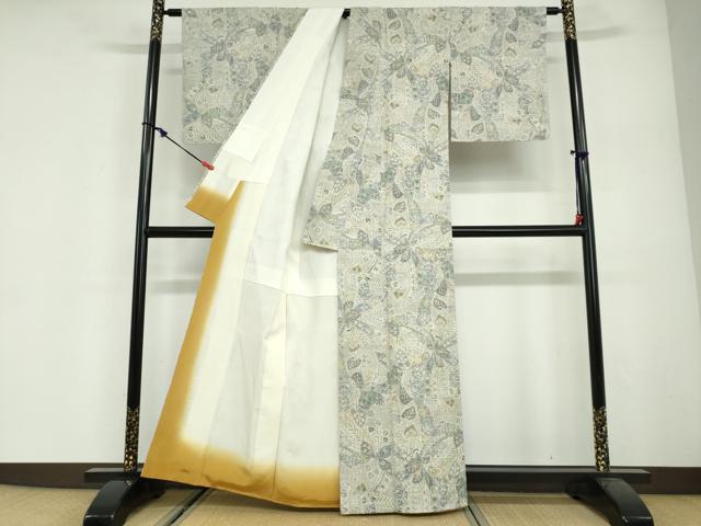 平和屋着物●本場結城紬　重要無形文化財　モロ入り　100亀甲　草花文　正絹　逸品　未使用　DABG2881ud