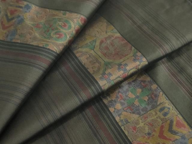 平和屋着物●本場染大島紬　作家物　抽象間道　正絹　逸品　DABG2884ud