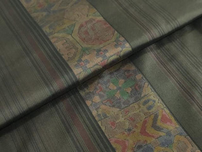 平和屋着物●本場染大島紬　作家物　抽象間道　正絹　逸品　DABG2884ud