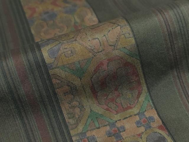 平和屋着物●本場染大島紬　作家物　抽象間道　正絹　逸品　DABG2884ud