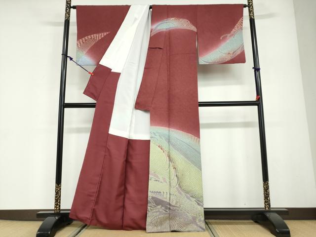 平和屋着物●十日町 名門 滝泰謹製 中国三大刺繍 スワトウ刺繍 訪問着 朧染 抽象文様 重ね絞り 金糸 金通し地 正絹 逸品 DABG2889ud