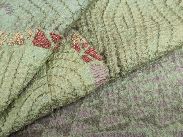 平和屋着物●十日町 名門 滝泰謹製 中国三大刺繍 スワトウ刺繍 訪問着 朧染 抽象文様 重ね絞り 金糸 金通し地 正絹 逸品 DABG2889ud
