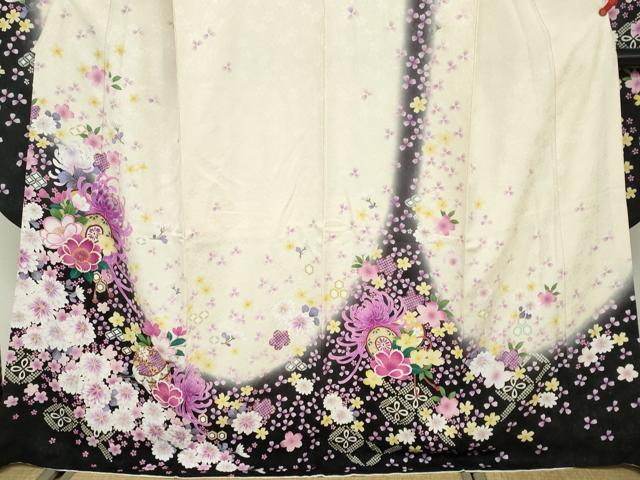 平和屋着物●豪華振袖　刺繍　鼓草花文　暈し染め　銀通し地　友禅きもの友禅扱い　正絹　逸品　DABG2891ud