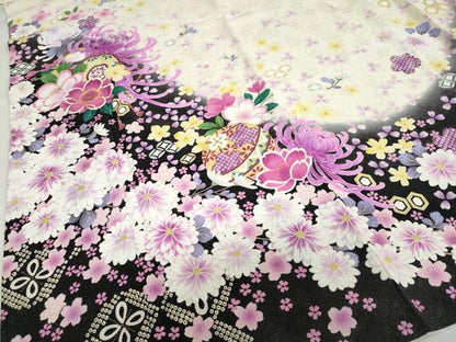 平和屋着物●豪華振袖　刺繍　鼓草花文　暈し染め　銀通し地　友禅きもの友禅扱い　正絹　逸品　DABG2891ud