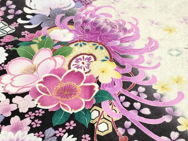 平和屋着物●豪華振袖　刺繍　鼓草花文　暈し染め　銀通し地　友禅きもの友禅扱い　正絹　逸品　DABG2891ud
