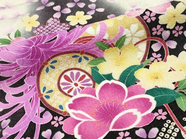 平和屋着物●豪華振袖　刺繍　鼓草花文　暈し染め　銀通し地　友禅きもの友禅扱い　正絹　逸品　DABG2891ud