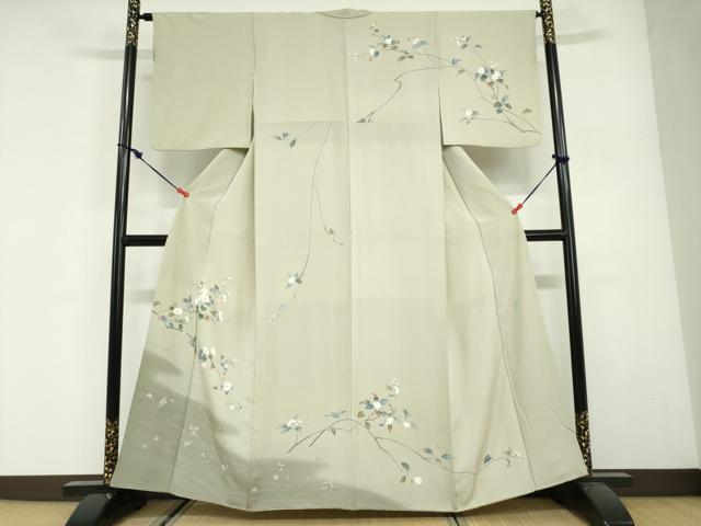 平和屋着物●訪問着　友禅　作家物　流水枝花文　暈し染め　正絹　逸品　DABG2892ud
