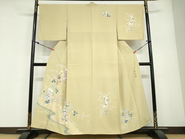 平和屋着物●西陣　京の名門　じゅらく謹製　帝王紫　訪問着　刺繍　短冊草花文　金彩　正絹　逸品　DABG2893ud