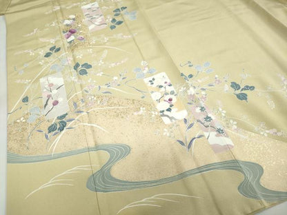 平和屋着物●西陣　京の名門　じゅらく謹製　帝王紫　訪問着　刺繍　短冊草花文　金彩　正絹　逸品　DABG2893ud