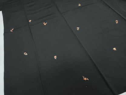 平和屋着物●上質な小紋　総刺繍　草花文　黒地　金糸　正絹　逸品　DABG2895ud