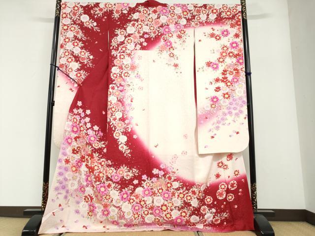 平和屋着物●豪華振袖　駒刺繍　手毬草花文　暈し染め　銀通し地　正絹　逸品　DABG2901ud