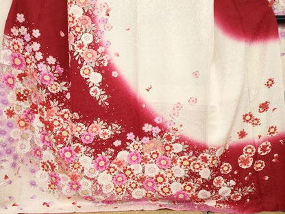 平和屋着物●豪華振袖　駒刺繍　手毬草花文　暈し染め　銀通し地　正絹　逸品　DABG2901ud