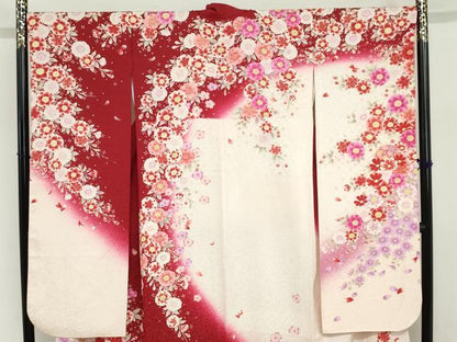 平和屋着物●豪華振袖　駒刺繍　手毬草花文　暈し染め　銀通し地　正絹　逸品　DABG2902ud