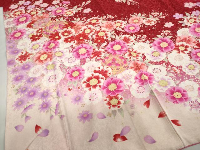 平和屋着物●豪華振袖　駒刺繍　手毬草花文　暈し染め　銀通し地　正絹　逸品　DABG2901ud