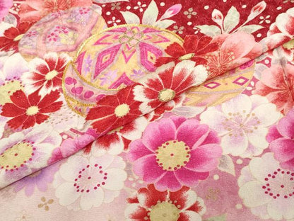 平和屋着物●豪華振袖　駒刺繍　手毬草花文　暈し染め　銀通し地　正絹　逸品　DABG2902ud