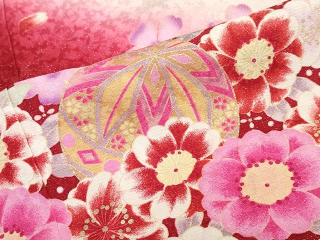 平和屋着物●豪華振袖　駒刺繍　手毬草花文　暈し染め　銀通し地　正絹　逸品　DABG2902ud