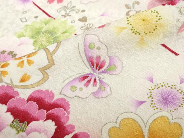 平和屋着物●豪華振袖　刺繍　花蝶文　暈し染め　金銀彩　銀通し地　正絹　逸品　DABG2903ud