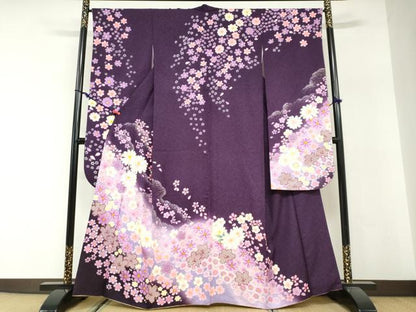 平和屋着物●豪華振袖　刺繍　舞花文　暈し染め　金彩　銀通し地　京都きもの友禅扱い　正絹　逸品　DABG2905ud