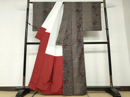 平和屋着物●本場大島紬　9マルキ　草花間道　正絹　逸品　DABG2908ud
