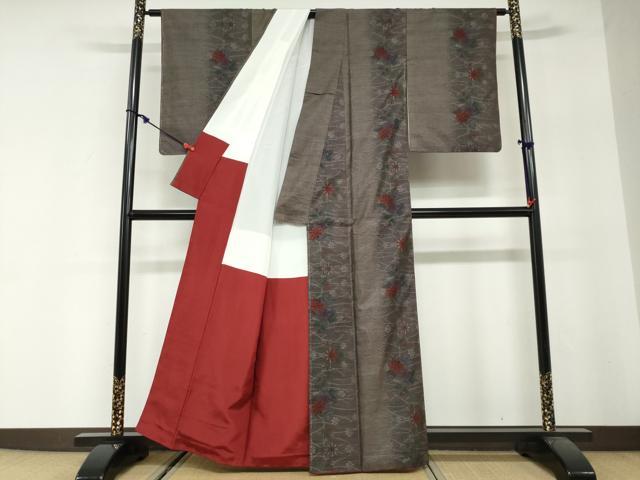 平和屋着物●本場大島紬　9マルキ　草花間道　正絹　逸品　DABG2908ud