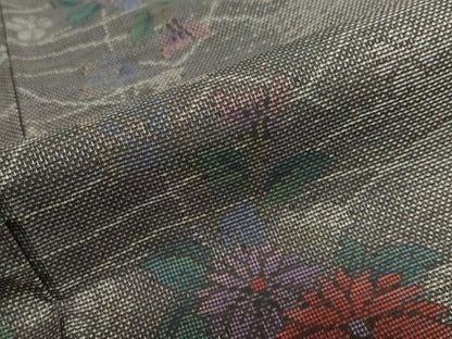平和屋着物●本場大島紬　9マルキ　草花間道　正絹　逸品　DABG2908ud