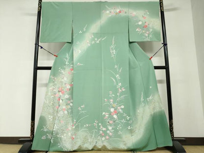 平和屋着物●訪問着　作家物　流水草花文　暈し染め　金彩　正絹　逸品　DABG2909ud