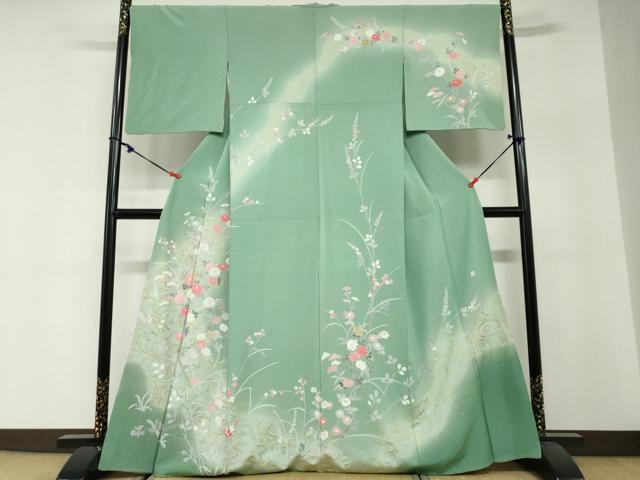 平和屋着物●訪問着　作家物　流水草花文　暈し染め　金彩　正絹　逸品　DABG2909ud